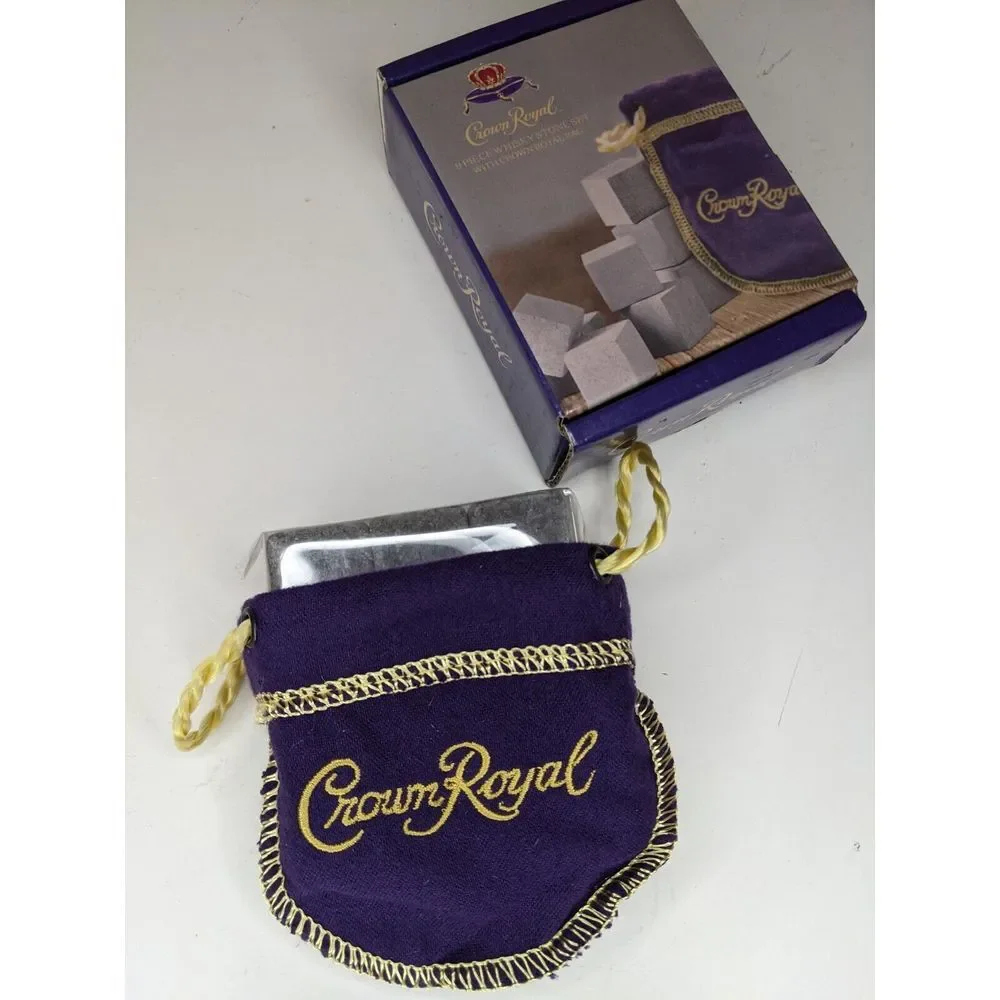 Crown Royal 9 Piece Whisky Stone Set With Crown‎ Royal Bag Open Box